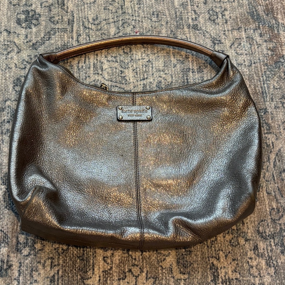 Kate Spade Dark Gray Metallic Leather Shoulder Bag